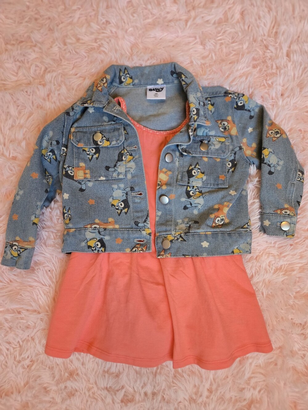 Lucy Blue Denim Jacket with Coral Dress Set